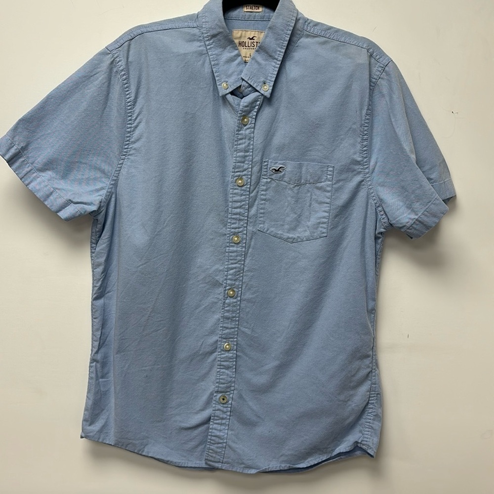 Hollister California Short Sleeve Shirt Sky Blue Stretch Size L Blue